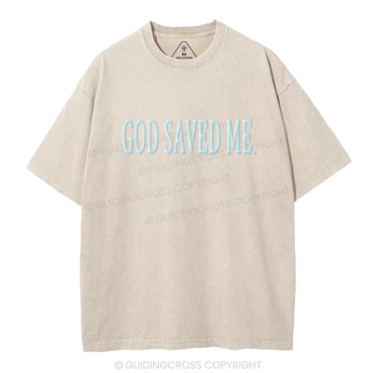 God Saved Me Christian Puff Printed Washed T-Shirt