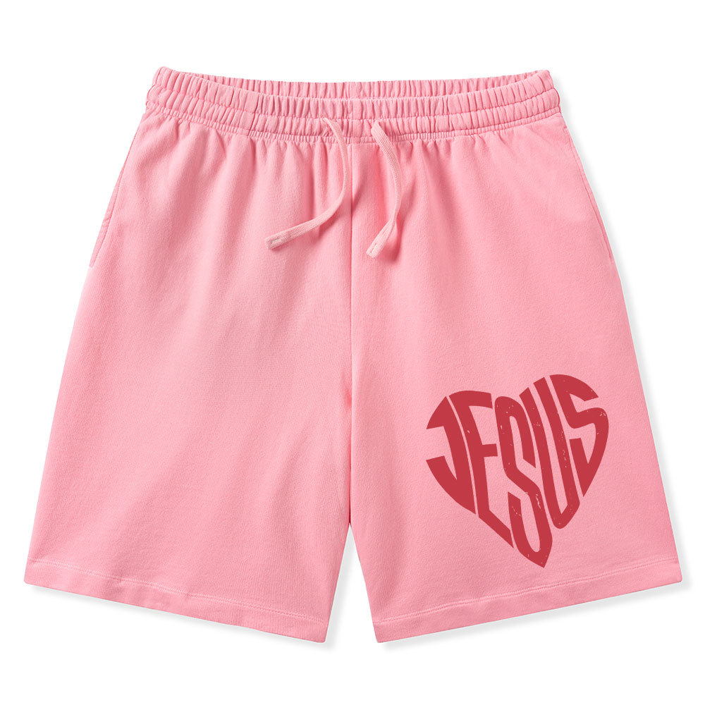 Jesus In My Hearts Christian Washed Shorts