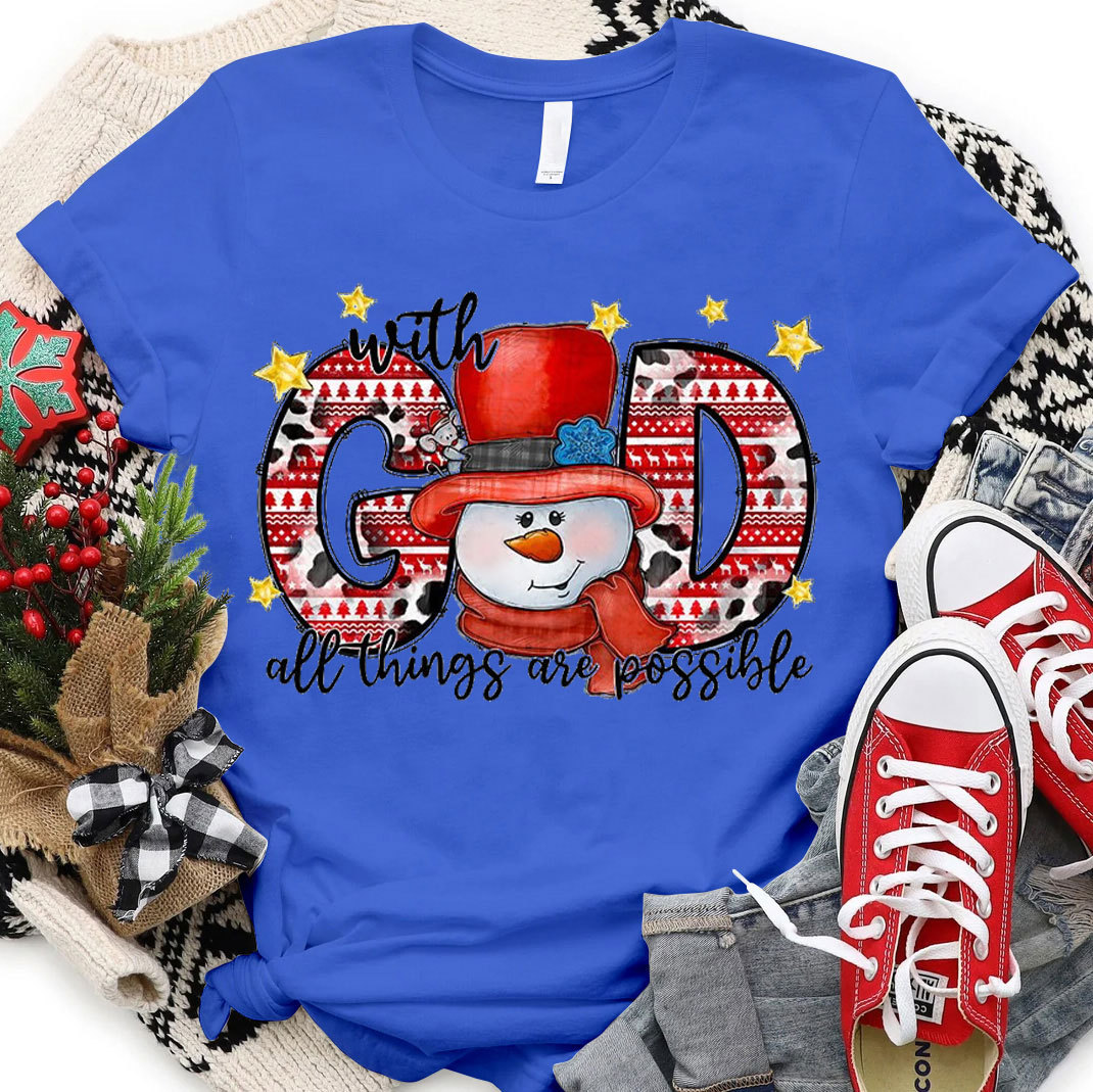 With God All Things Are Possible Christian Christmas T-Shirt 