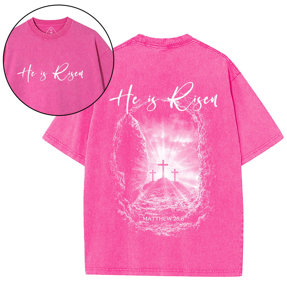 He Is Risen Christian Washed T-Shirt