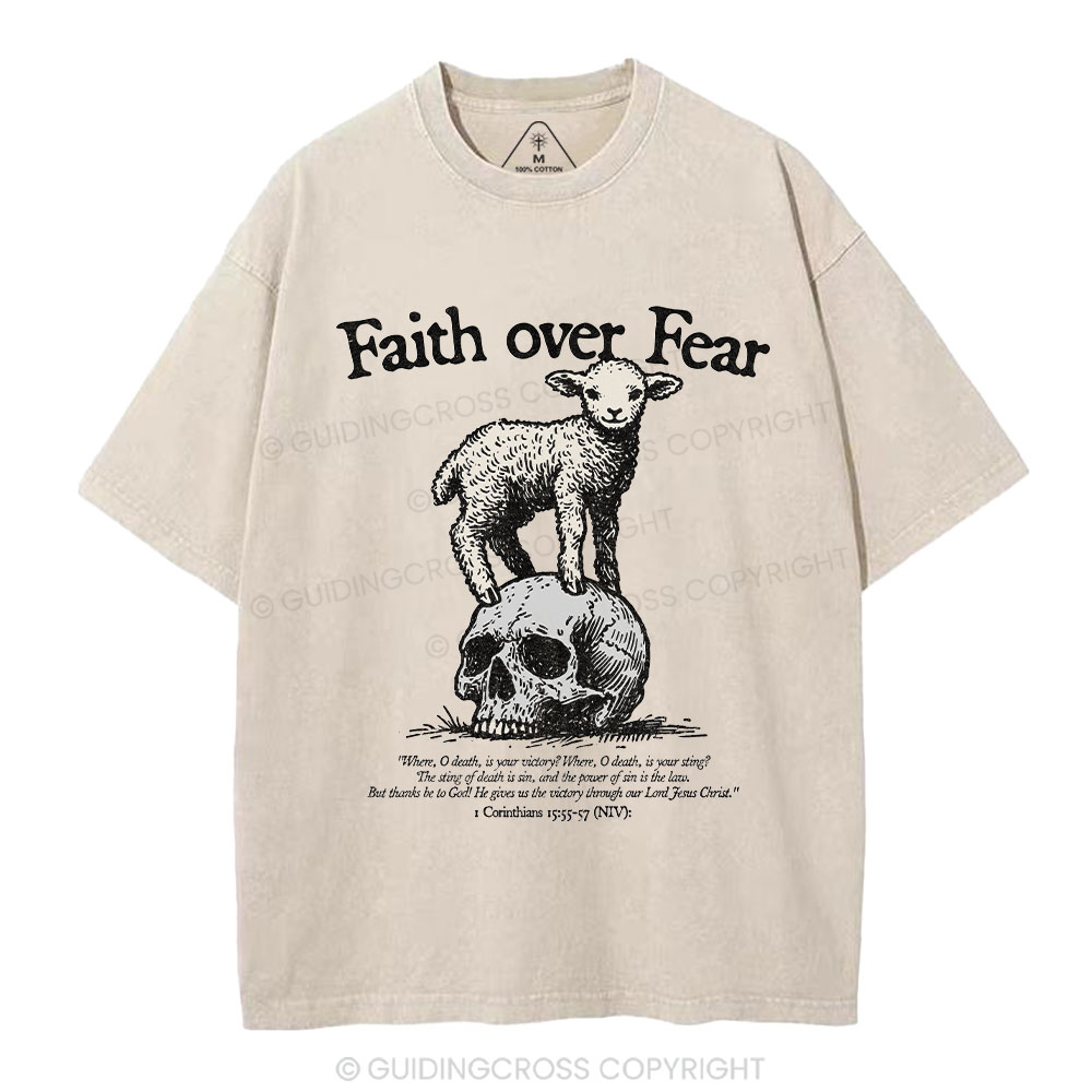 Faith Over Fear Lamb Christian Washed T-Shirt Sale - GuidingCross