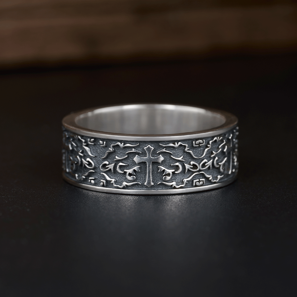Handmade Cross Ring Christian Sterling Silver Band Ring
