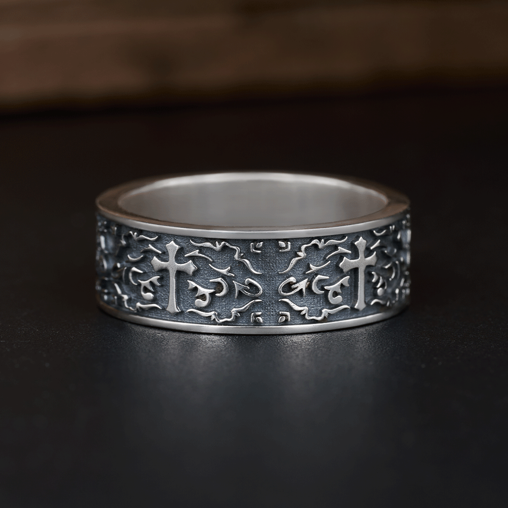 Handmade Cross Ring Christian Sterling Silver Band Ring