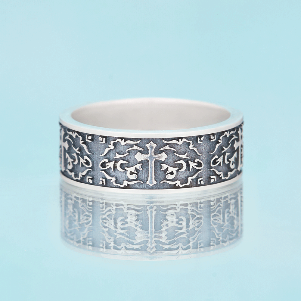 Handmade Cross Ring Christian Sterling Silver Band Ring