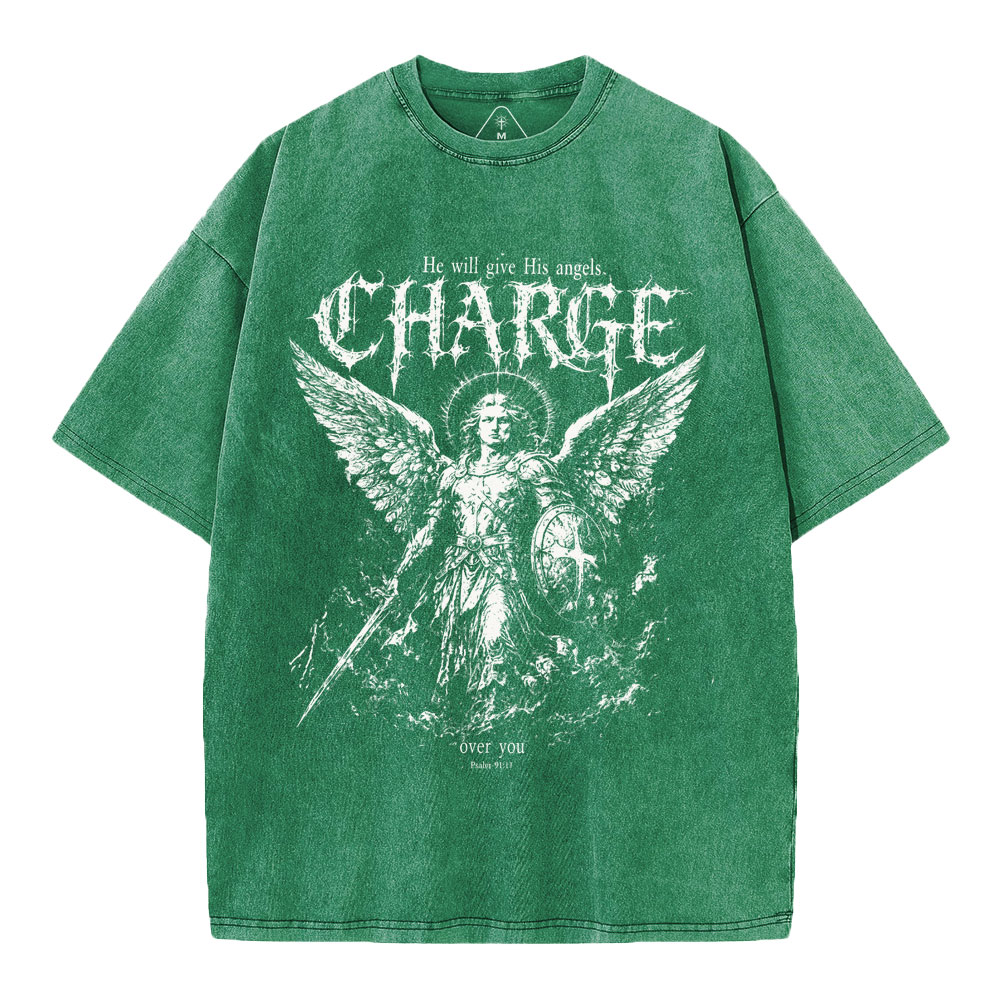 He Will Give His Angels Over You Christian Washed T-Shirt
