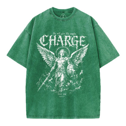 He Will Give His Angels Over You Christian Washed T-Shirt