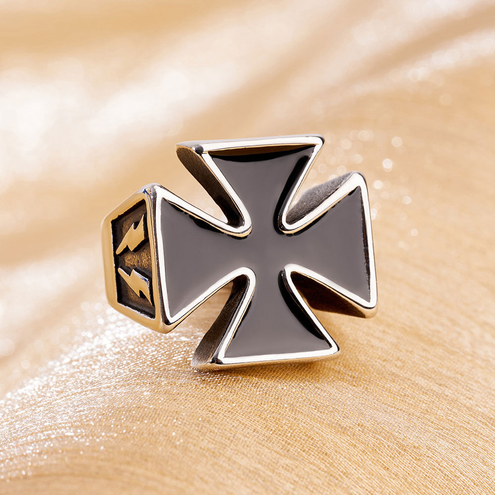 Stainless Steel Lightning Cross Christian Ring