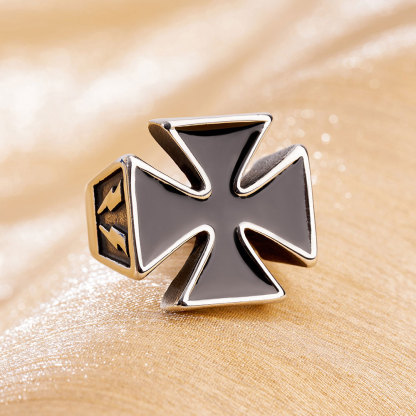 Stainless Steel Lightning Cross Christian Ring