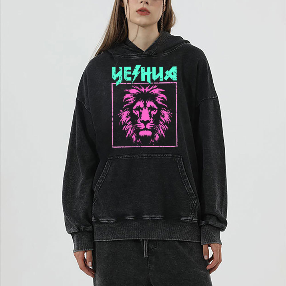 Yeshua Lion Christian Washed Hoodie 