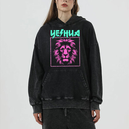 Yeshua Lion Christian Washed Hoodie 