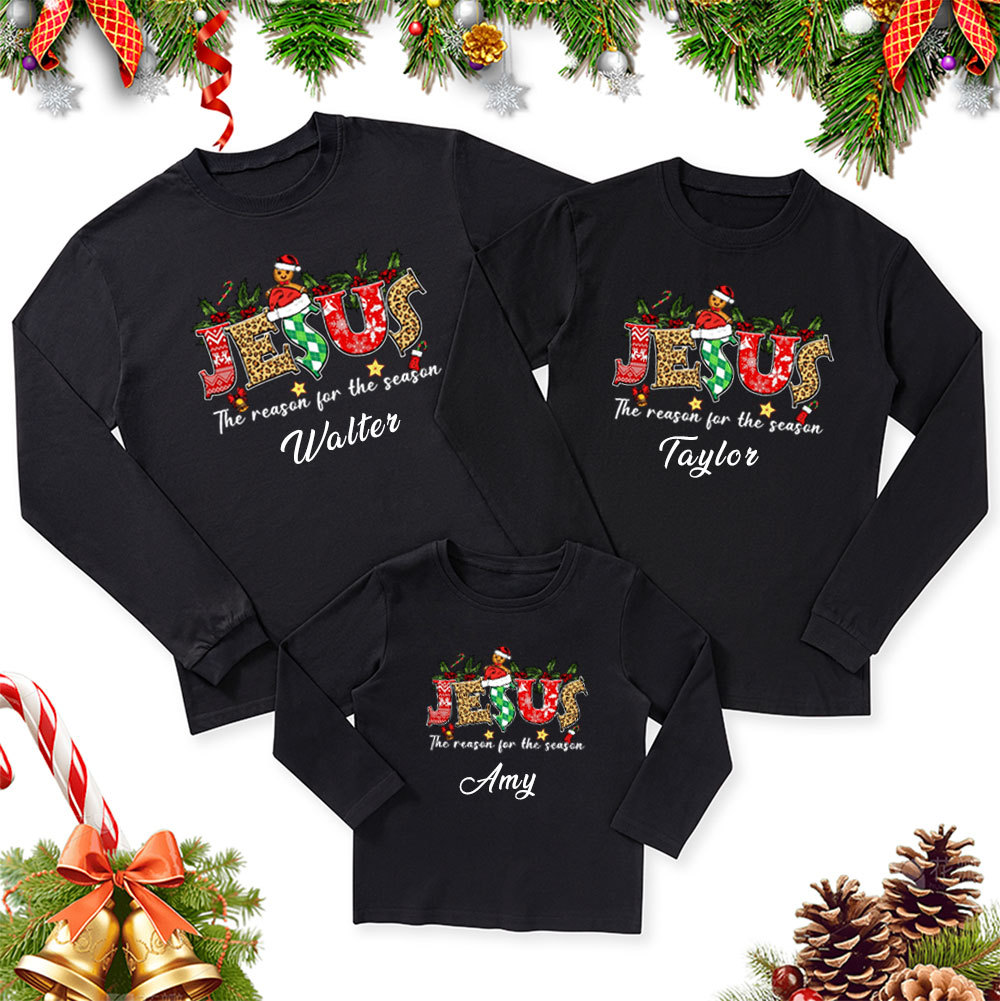 Personalized Jesus Is the Reason Christmas Family Matching Long Sleeve T-Shirt
