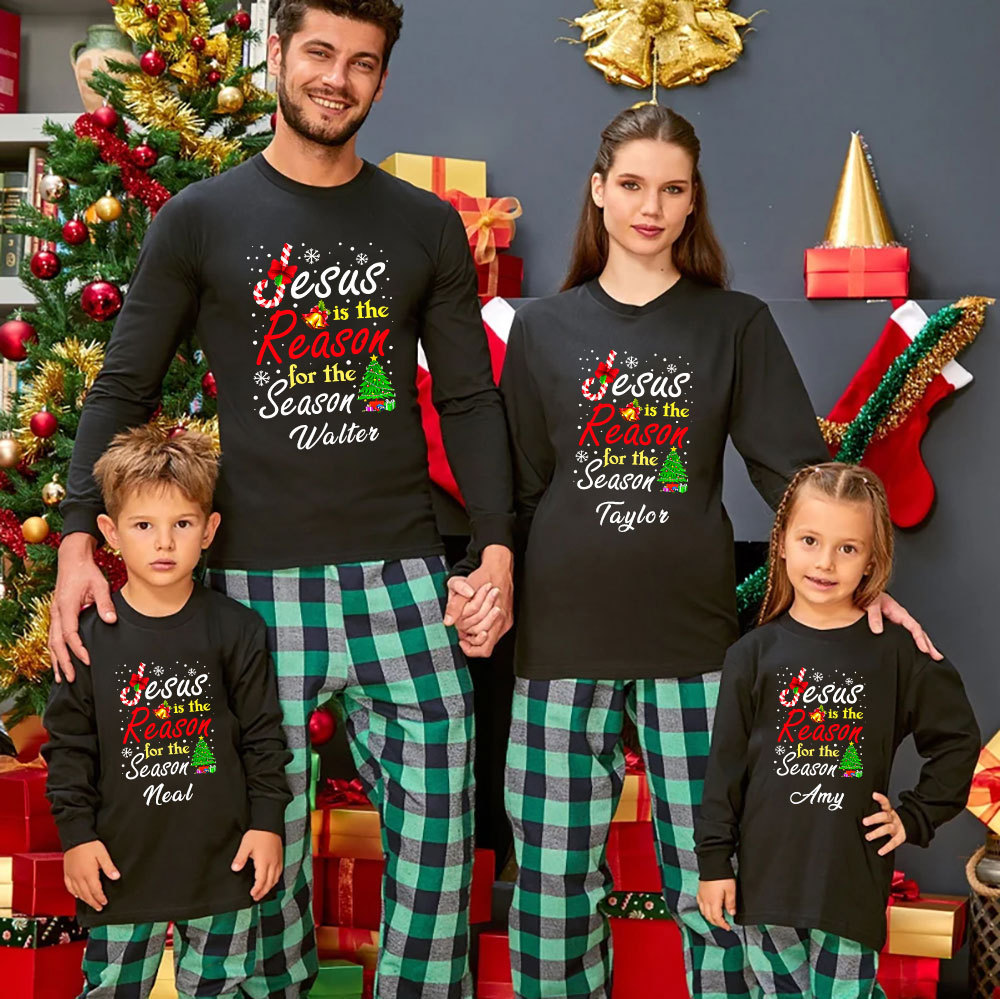 Personalized Jesus the Reason for the Season Christmas Family Matching Long Sleeve T-Shirt