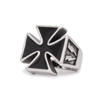 Stainless Steel Lightning Cross Christian Ring