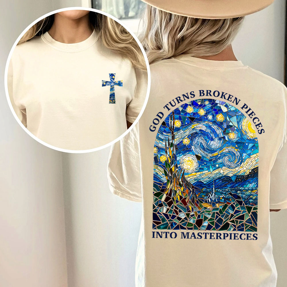 God Turns Broken Pieces Into Masterpieces Christian Washed T-Shirt