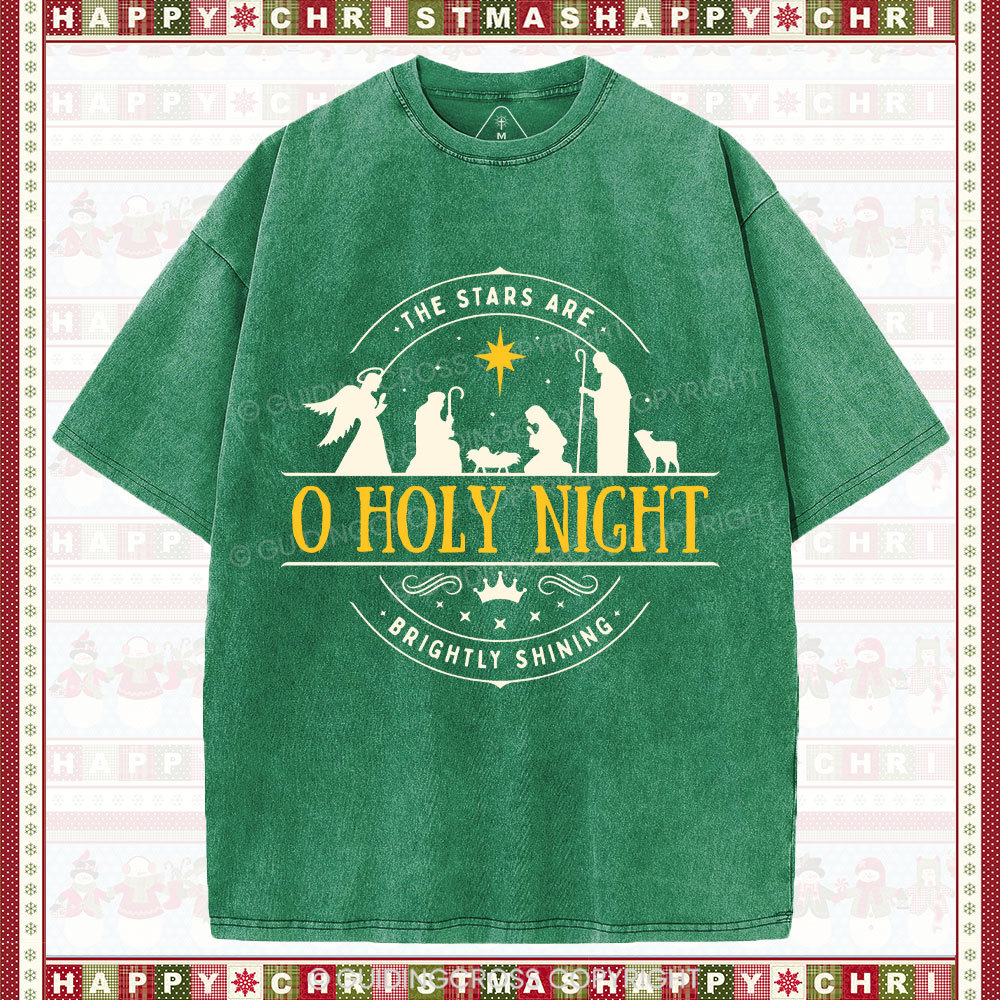 O Holy Night Christian Washed Christmas T-Shirt