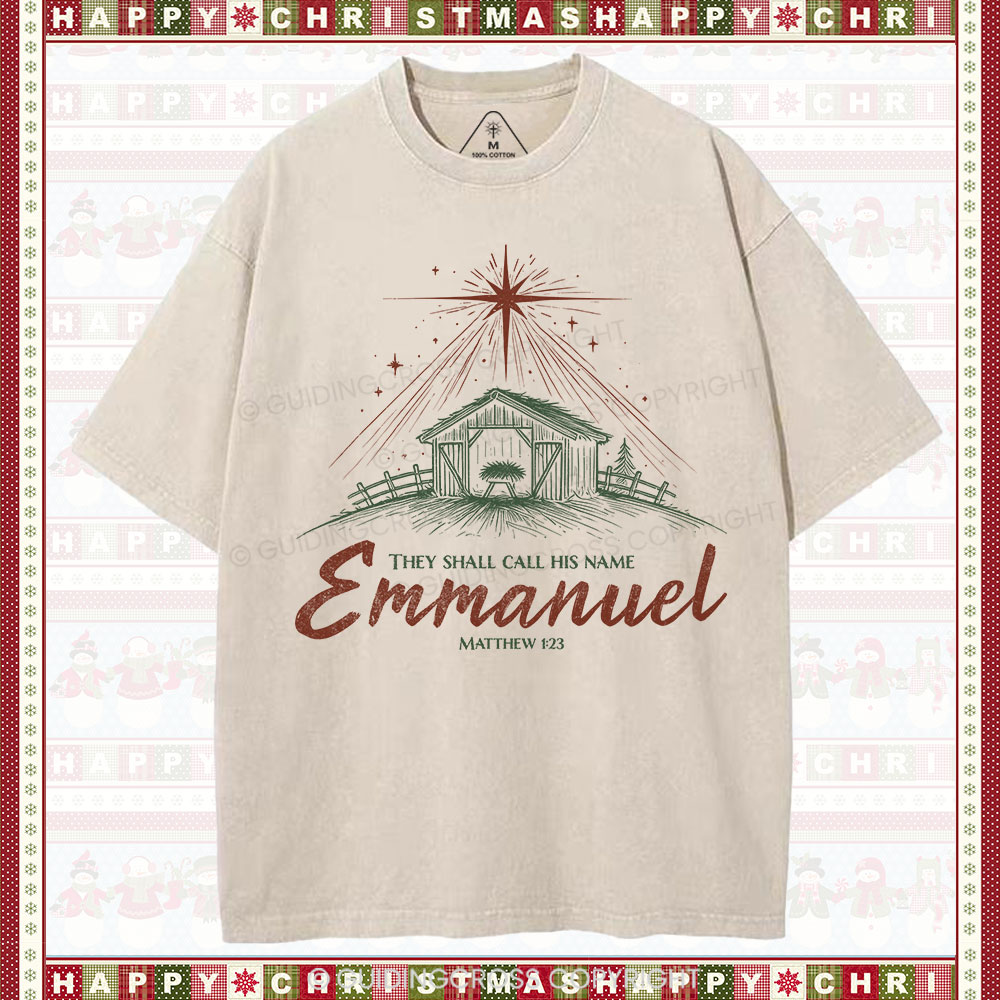 Emmanuel Christmas Christian Washed T-Shirt
