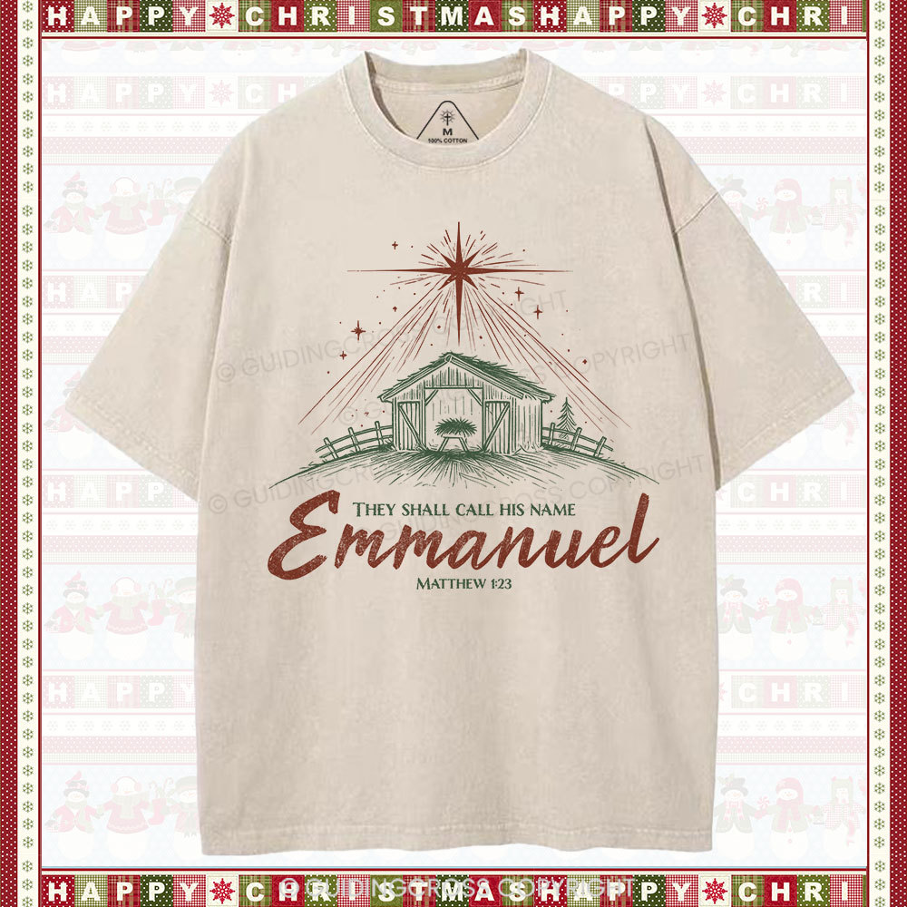 Emmanuel Christmas Christian Washed T-Shirt