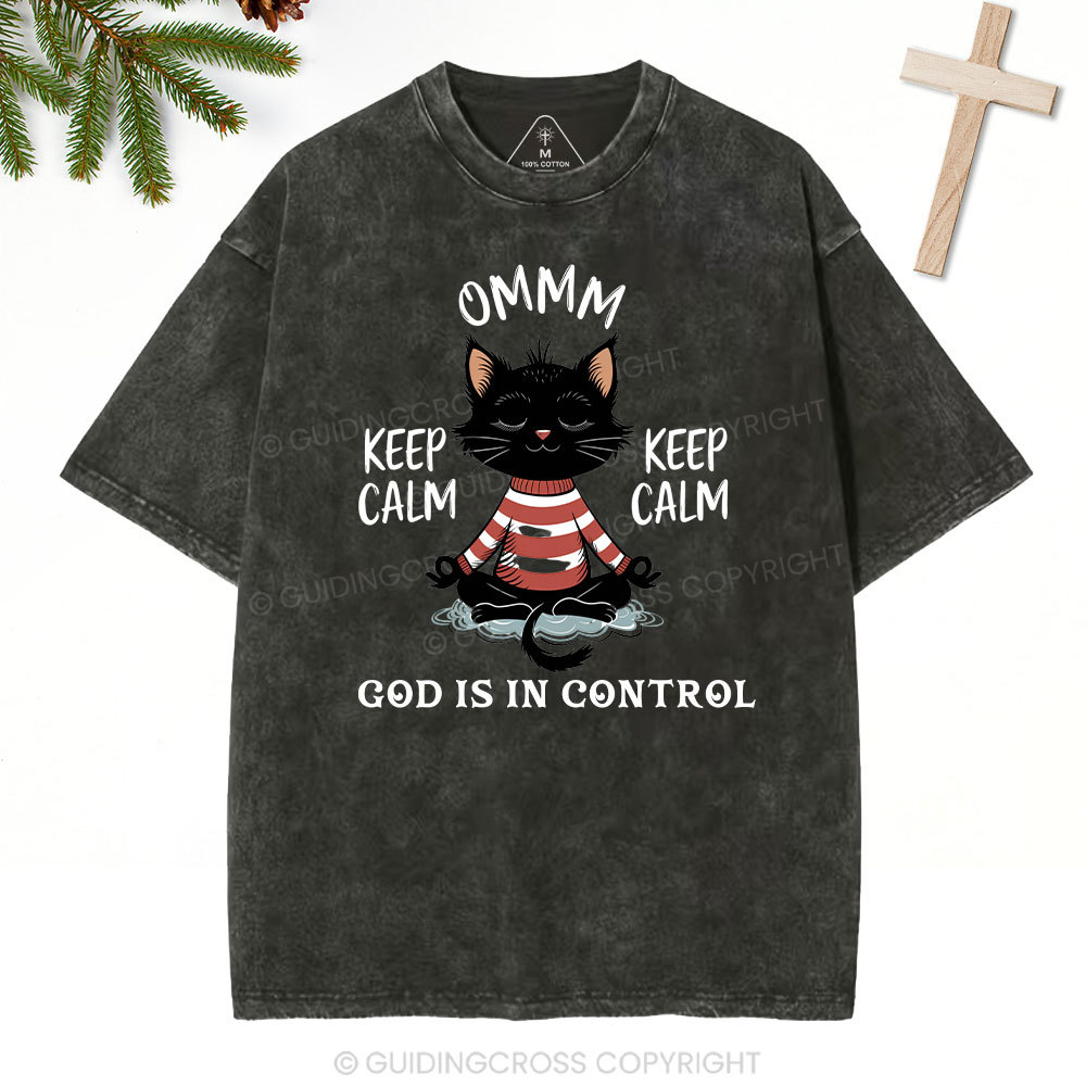 God Is In Control Christian Christmas Washed T-Shirt