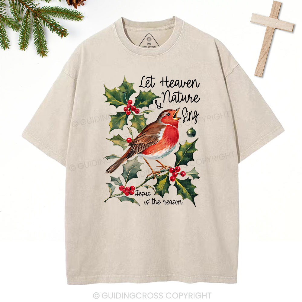 Let Heaven And Nature Sing Christian Christmas Washed T-Shirt