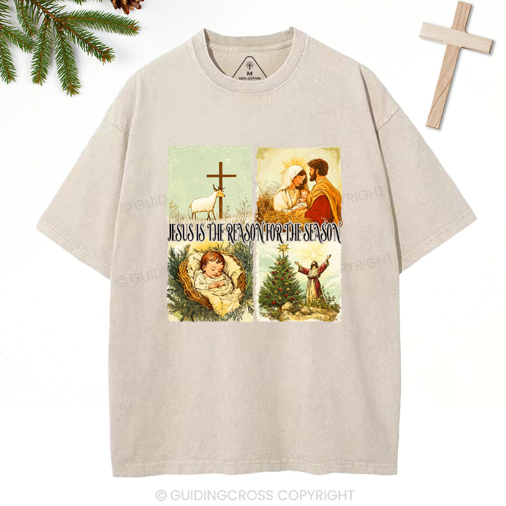 Retro Jesus Is The Reason Christian Christmas Washed T-Shirt