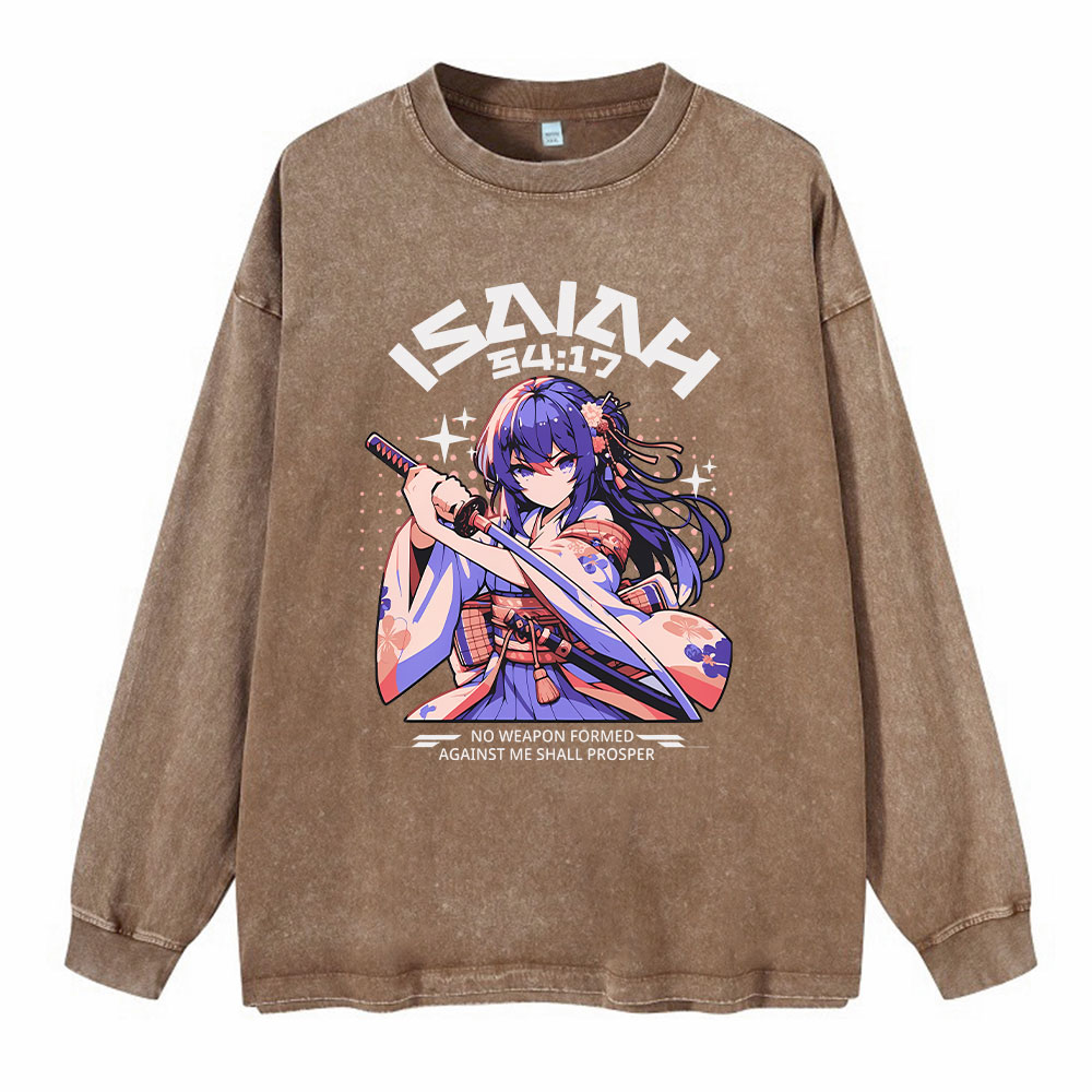 No Weapen Formed Against Me Shall Prosper Christian Washed Long Sleeve T-Shirt