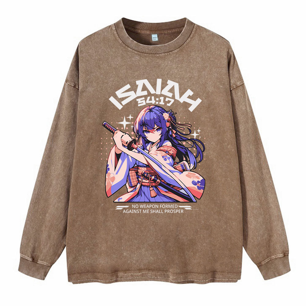 No Weapen Formed Against Me Shall Prosper Christian Washed Long Sleeve T-Shirt