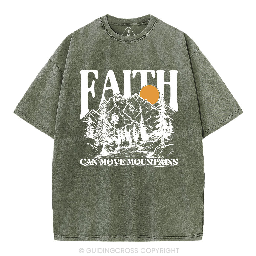 Faith Can Move Mountains Christian Washed T-Shirt