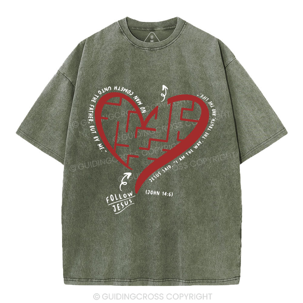 Follow Jesus Heart Christian Washed T-Shirt