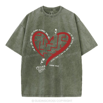 Follow Jesus Heart Christian Washed T-Shirt