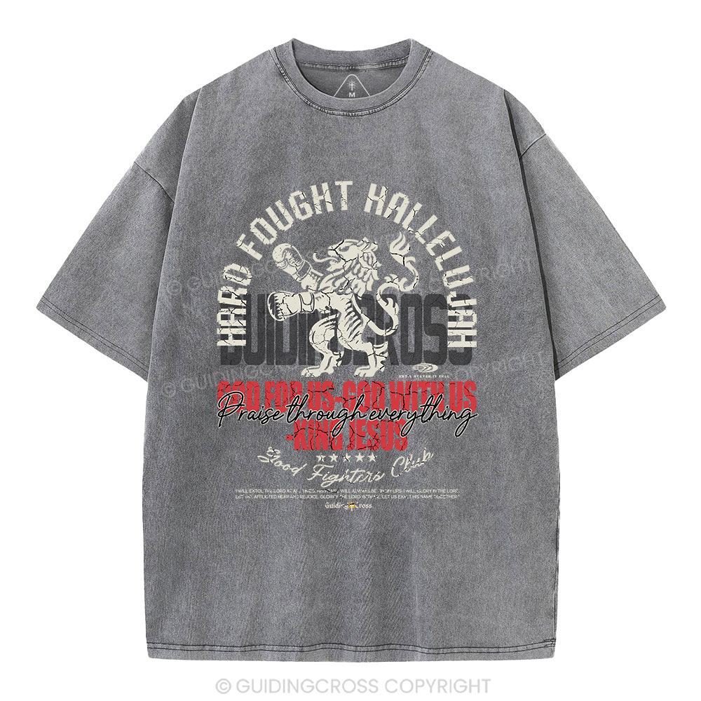 Hard Fought Hallelujah Boxing Lion Christian Washed T-Shirt