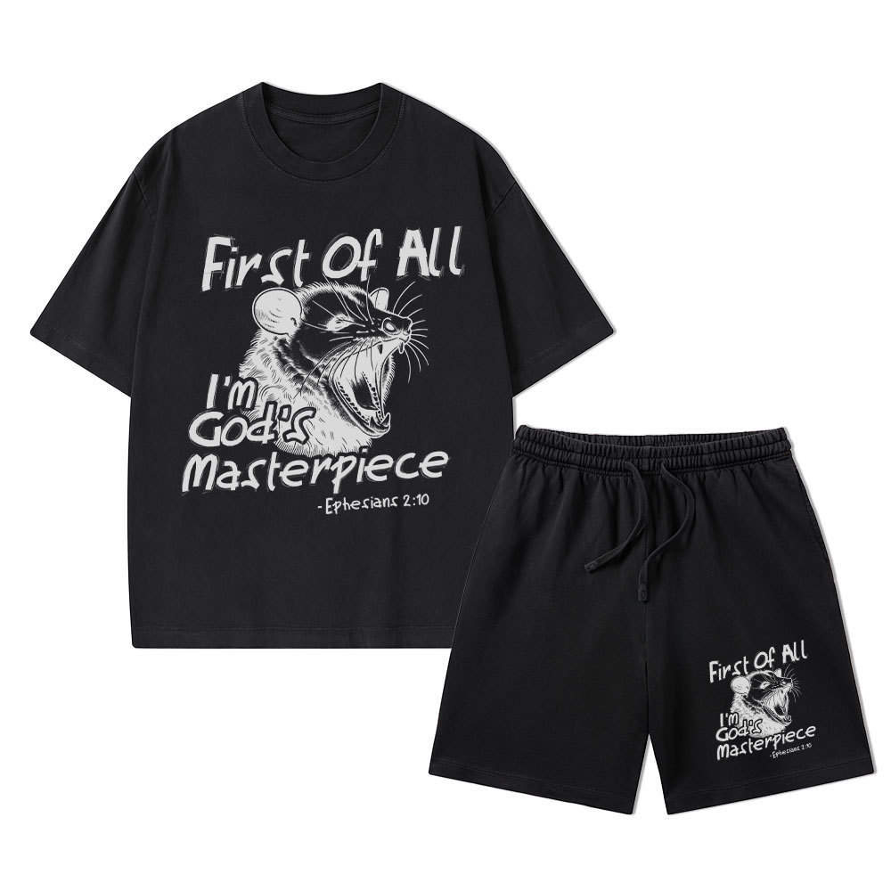 First Of All I'm God's Masterpiece Christian Washed T-Shirt & Shorts