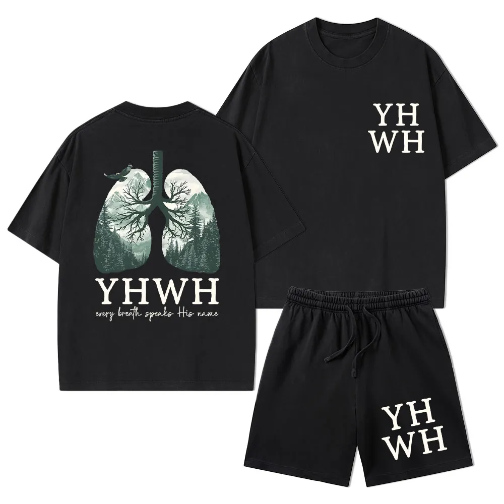 YHWH Nature Lung Christian Washed T-Shirt & Shorts