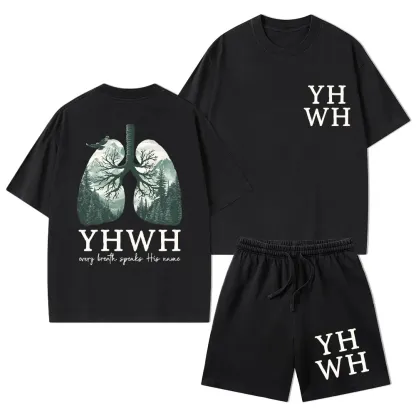 YHWH Nature Lung Christian Washed T-Shirt & Shorts
