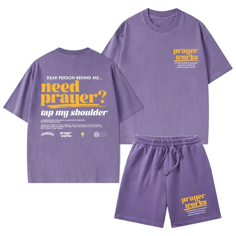 Need Prayer Tap My Shoulder Christian Washed T-Shirt & Shorts