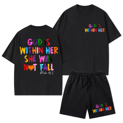 God Is Within Her She Will Not Fall Christian Washed T-Shirt & Shorts