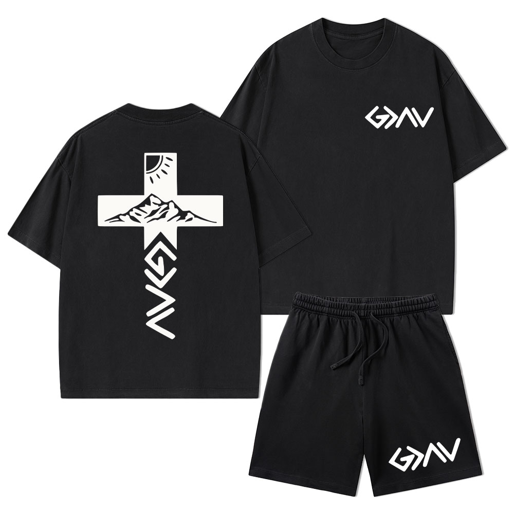 God Is Greater Than The Highs And Lows Christian Washed T-Shirt & Shorts