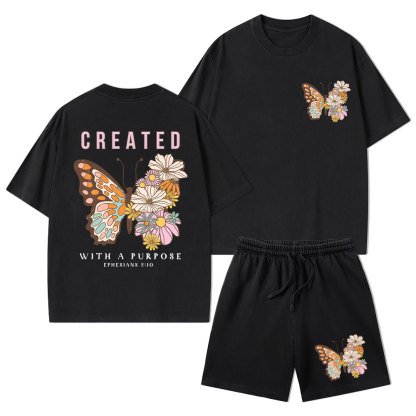 Created With Purpose Christian Washed T-Shirt & Shorts