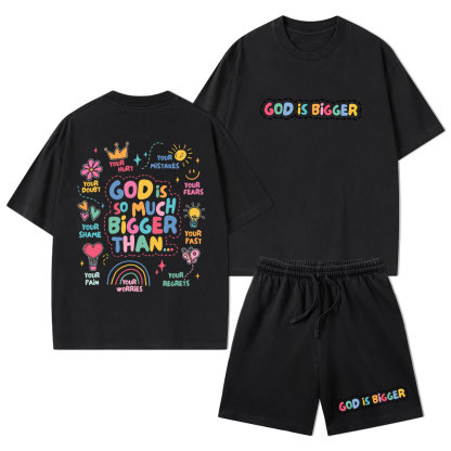 God Is Bigger Christian Washed T-Shirt & Shorts