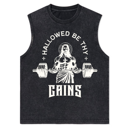 Hallowed Be Thy Gains Christian Washed Tank Top