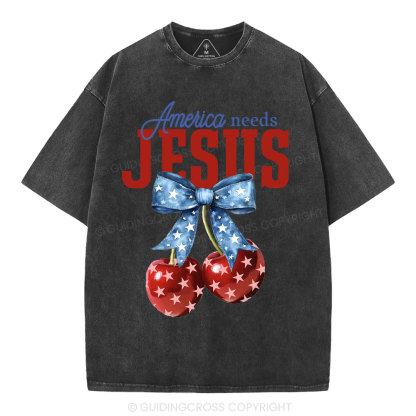 America Needs Jesus Christian Washed T-Shirt