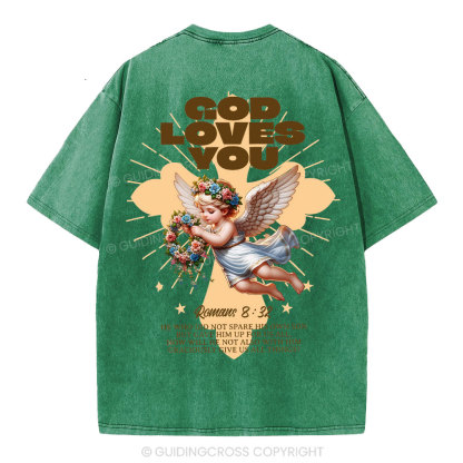 God Loves You Christian Washed T-Shirt