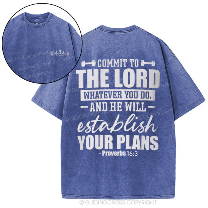 Commit To The Lord Whatever You Do Christian Washed T-Shirt