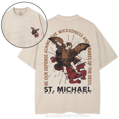 New ST Michael The Archangel Christian Washed T-Shirt