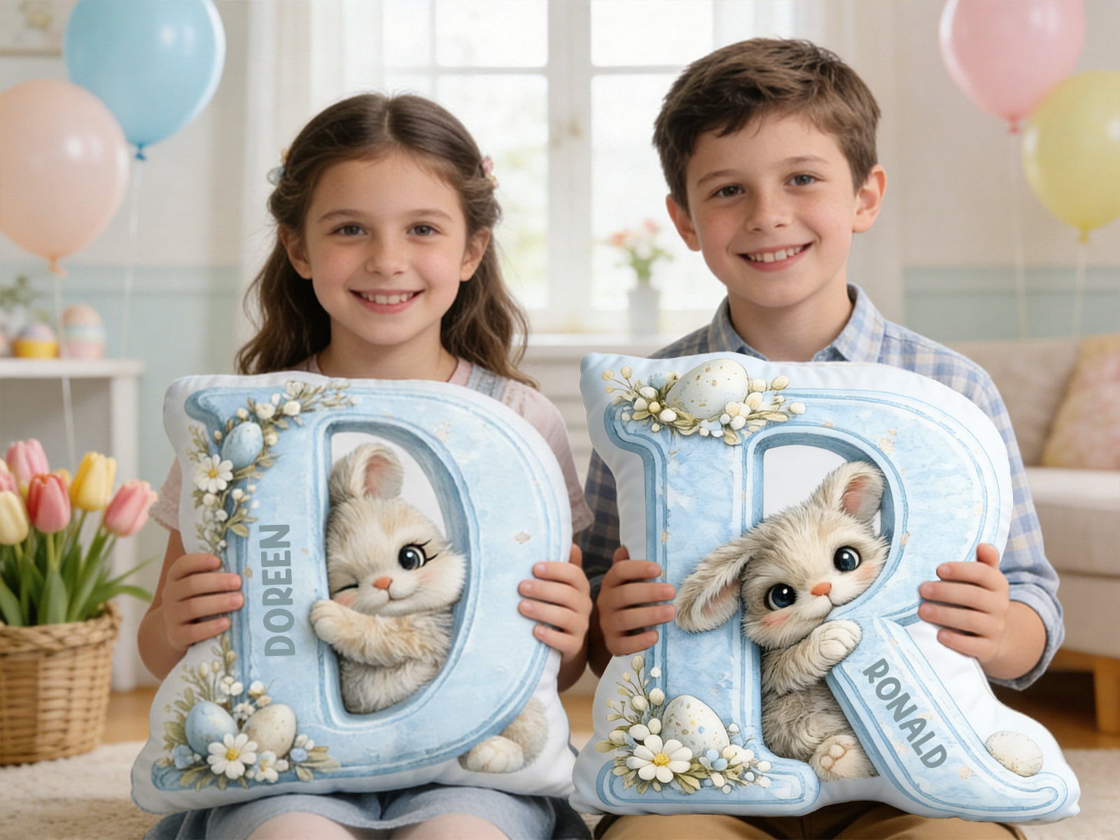 Personalized Cute Easter Bunny Irregular Short Plush Pillow