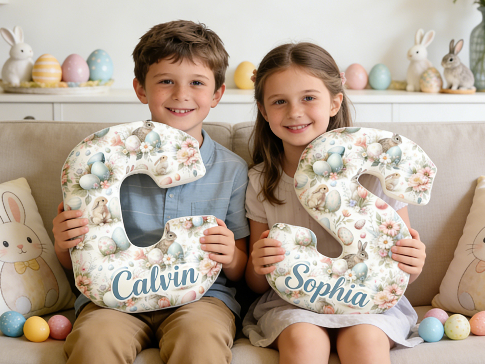 Personalized Floral Bunny Irregular Short Plush Pillow