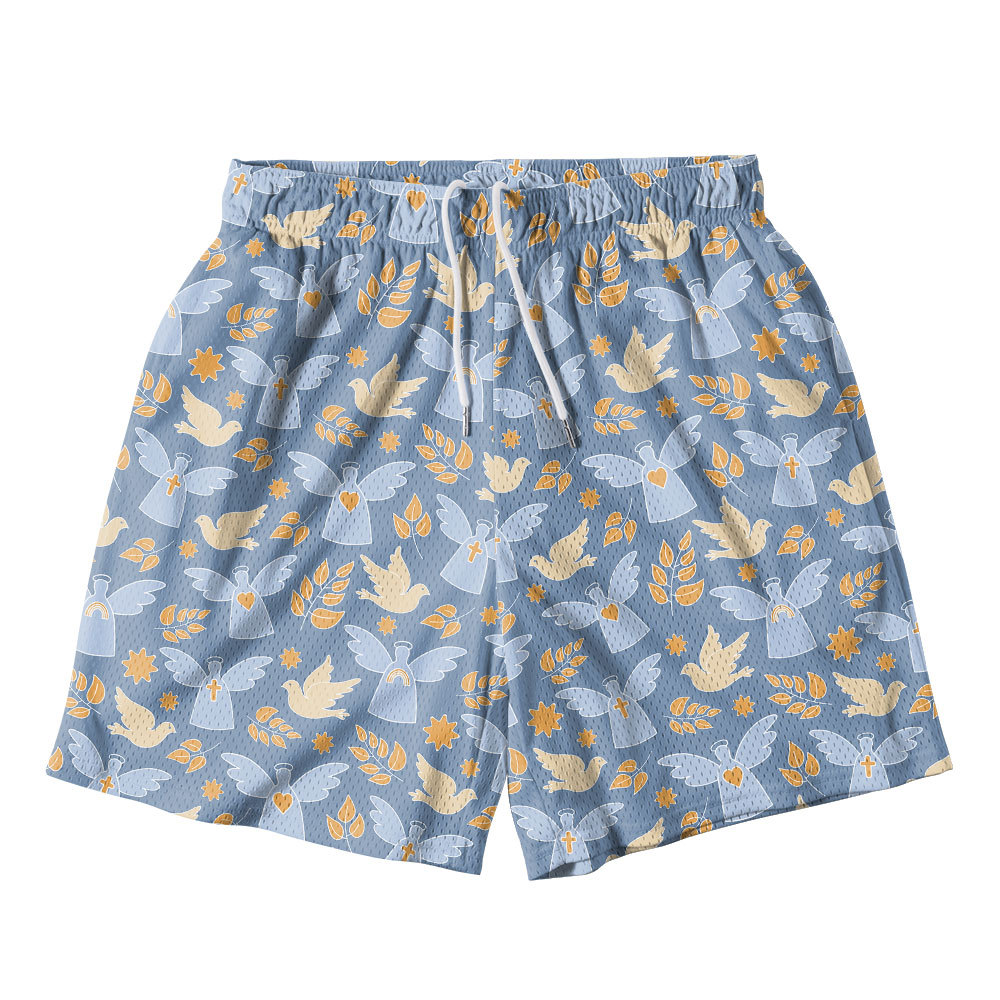 Doves of Peace and Olive Branches Christian Mesh Shorts