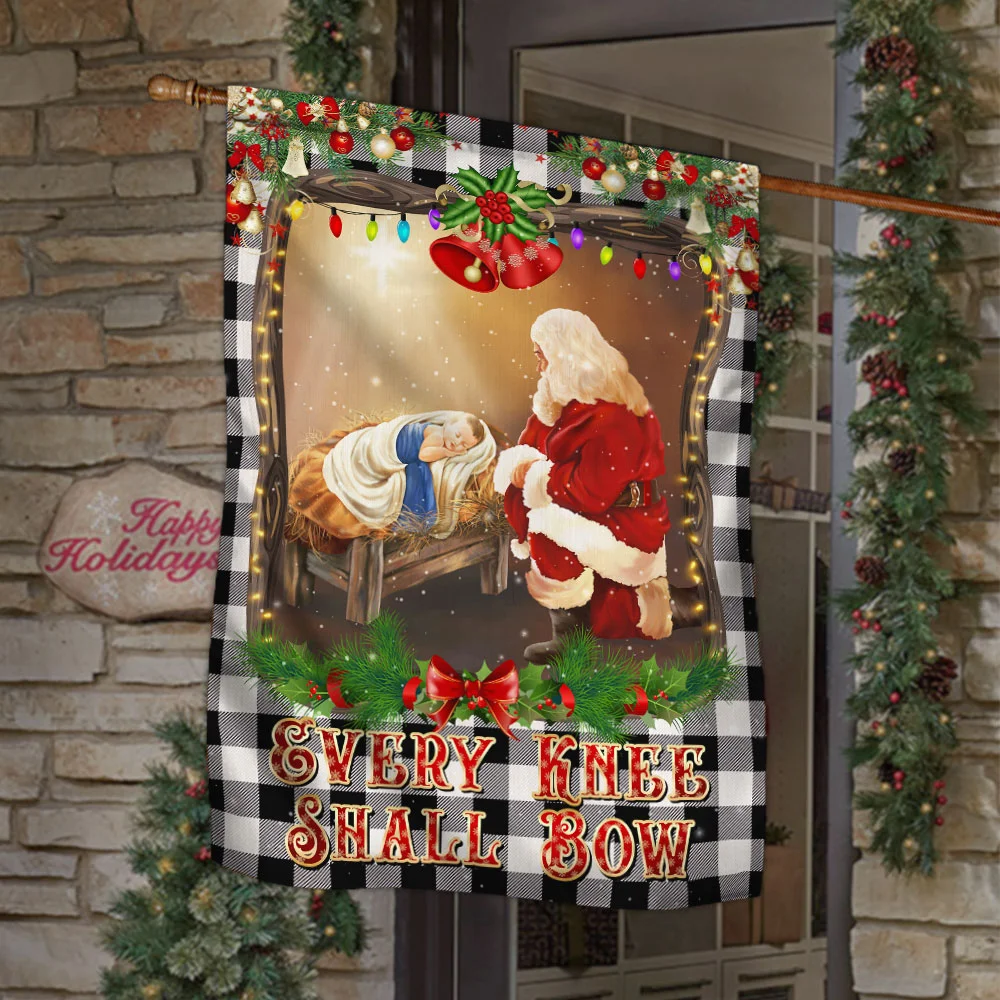 Christian Christmas Santa Claus Every Knee Shall Bow Flag