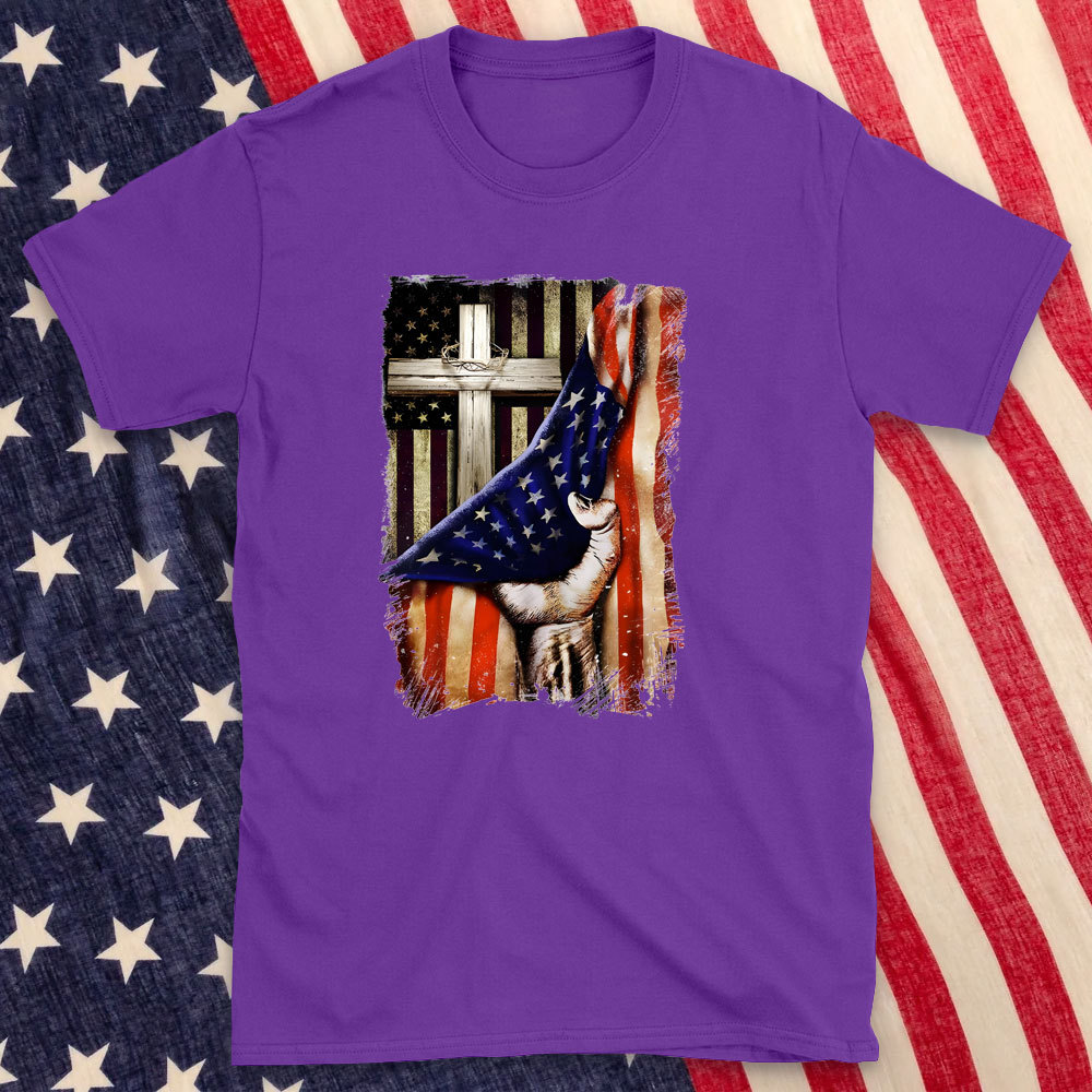 The Cross And America Flag Christian T-Shirt