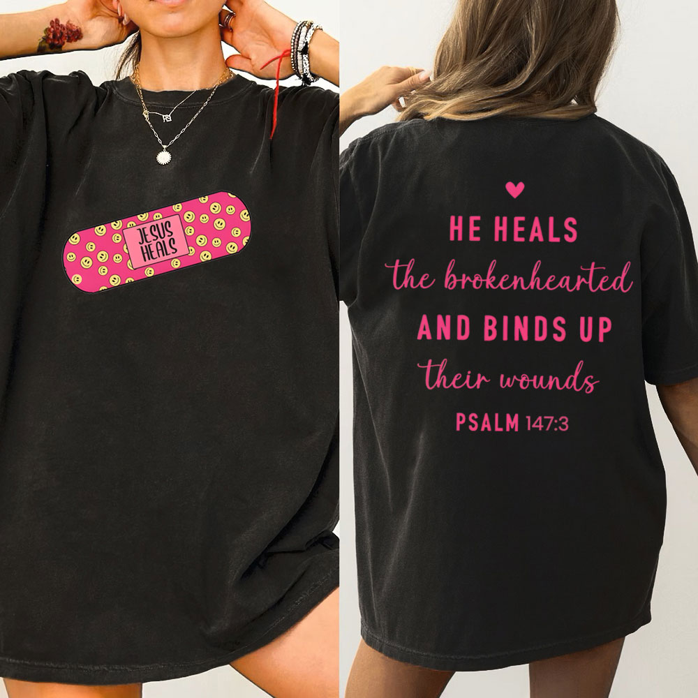He Heals The Broken Heart Christian Washed T-Shirt