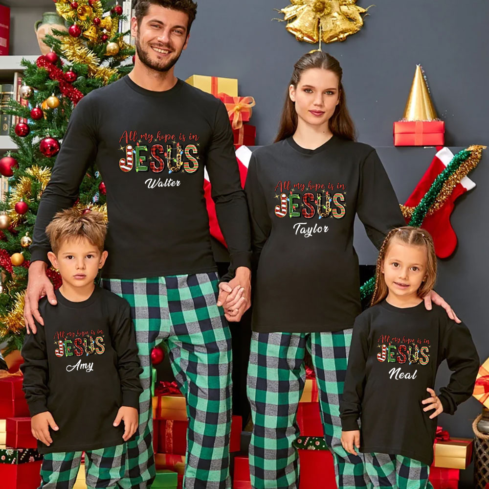 Personalized All My Hope Is In Jesus Christmas Family Matching Long Sleeve T-Shirt